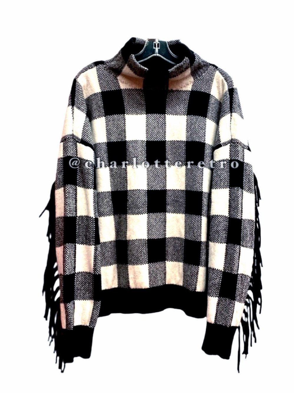 Ralph Lauren • Buffalo Check Sweater w Fringe Sleeves